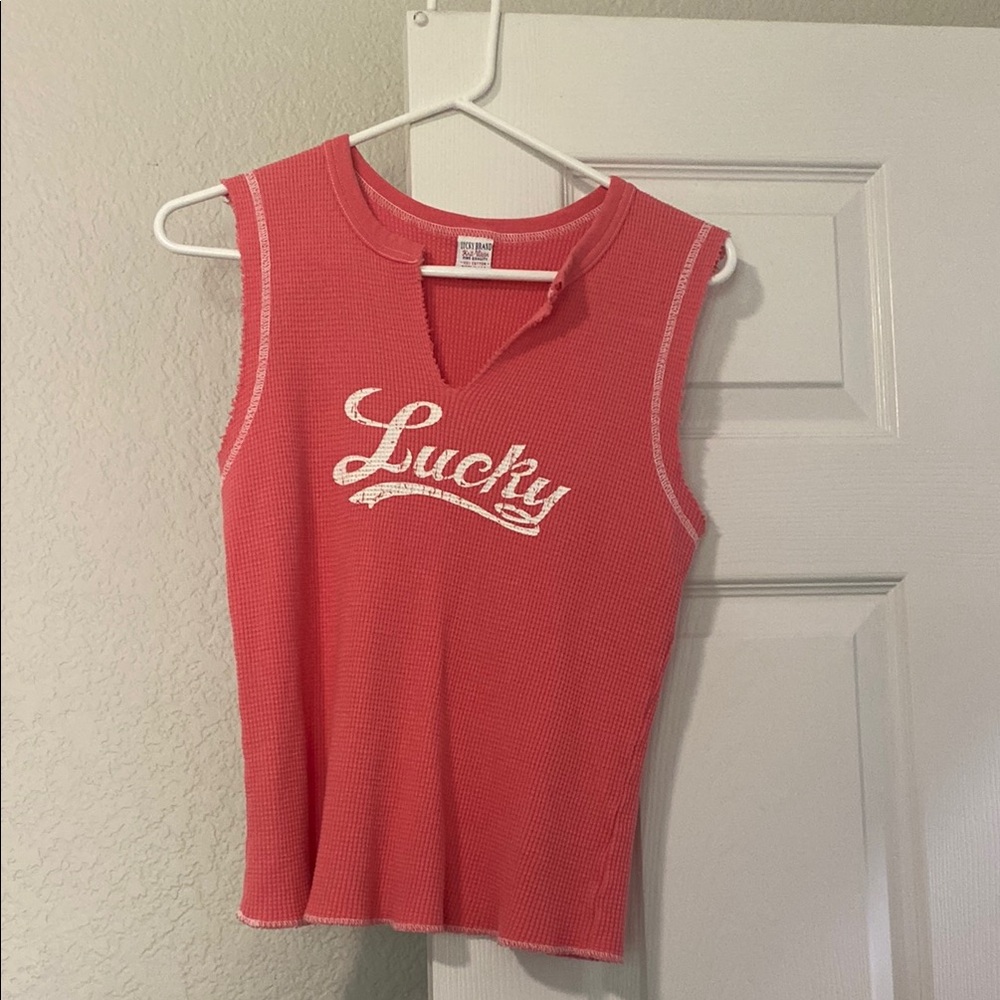 Lucky Brand Orange Pink Cut Out Crop Tank Top